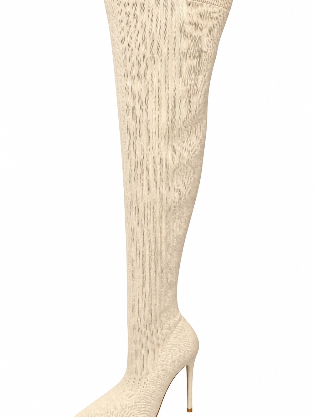 Over-the-Knee Ribbed Stretch Sock Boot in Beige